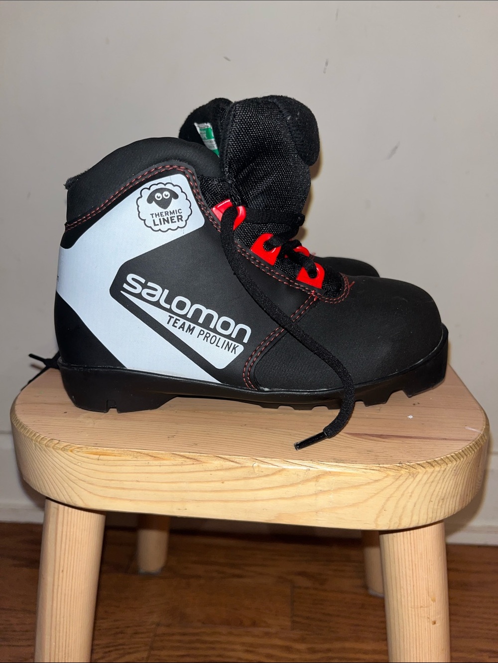 Salomon Kids Black, White & Red Team Prolink Boot
